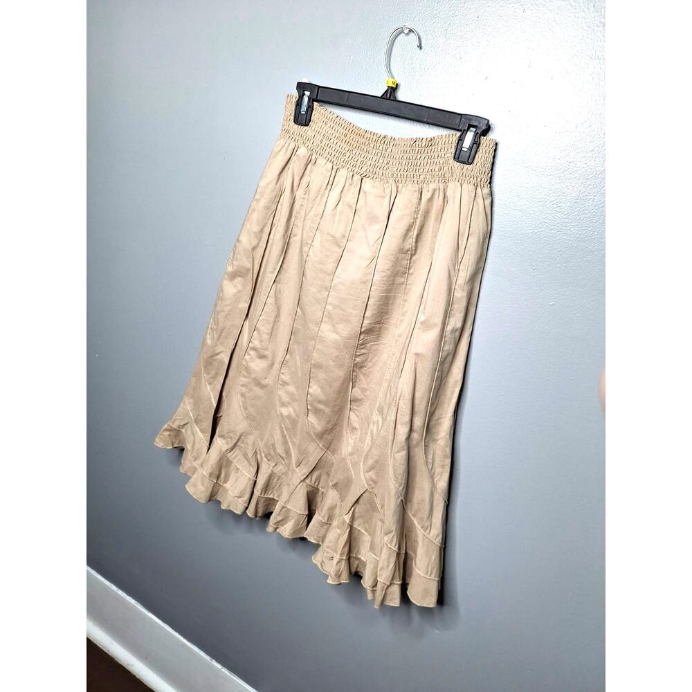 Grace Elements Taupe 100% Cotton Tiered Ruffle Midi Skirt Boho Fairycore Medium